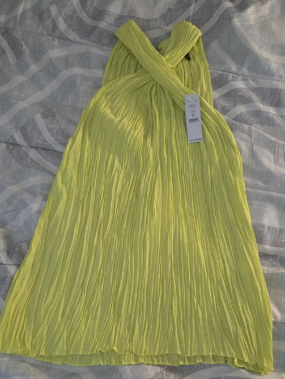 White House Black Market Lime Yellow Pleated Halter Top